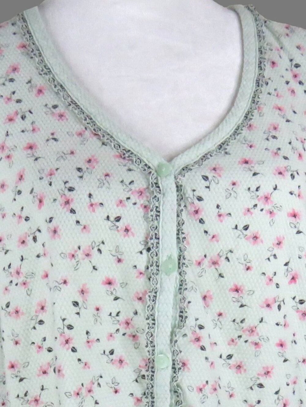 Liz Claiborne Women's Short Sleeve Green Floral Button Up Top Size L (C2054)